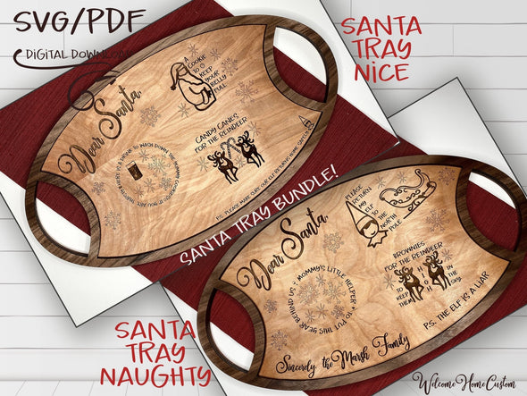 Bundle Santa Tray SVG laser cut files - Naughty or Nice Combo Files for Glowforge - Christmas Decor PDF SVG - Digital Download - Welcome Home Custom