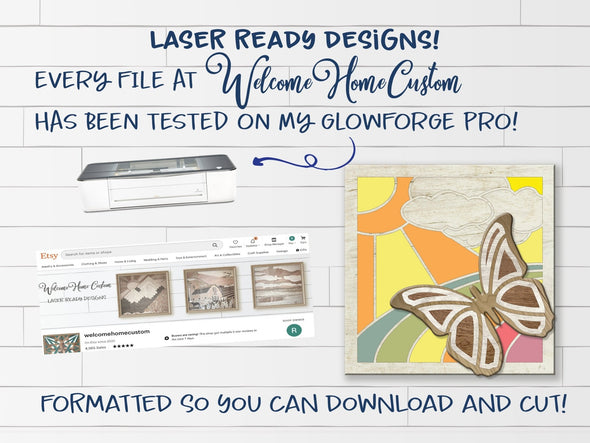 Butterfly Laser cut files 3D paint kit files for laser cutter such as glowforge by Welcome home custom - Welcome Home Custom