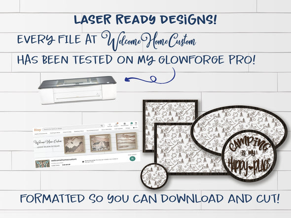 Camping SVG Laser cut files Pattern for Glowforge and other laser cutters by Welcome home custom - Welcome Home Custom