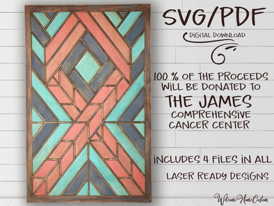 Cancer Awareness Ribbon SVG Laser cut Files - 100% proceeds donated to James Cancer Research - Wood Quilt SVG PDF - Welcome Home Custom