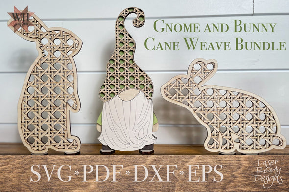 Cane Weave Gnome and Bunny Silhouettes - laser ready designs - Welcome Home Custom