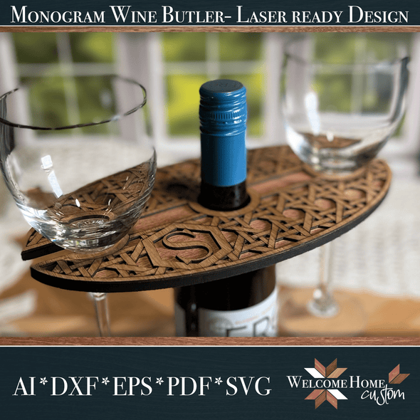 Cane Weave Rattan Monogram Wine Server Laser cut File - Welcome Home Custom