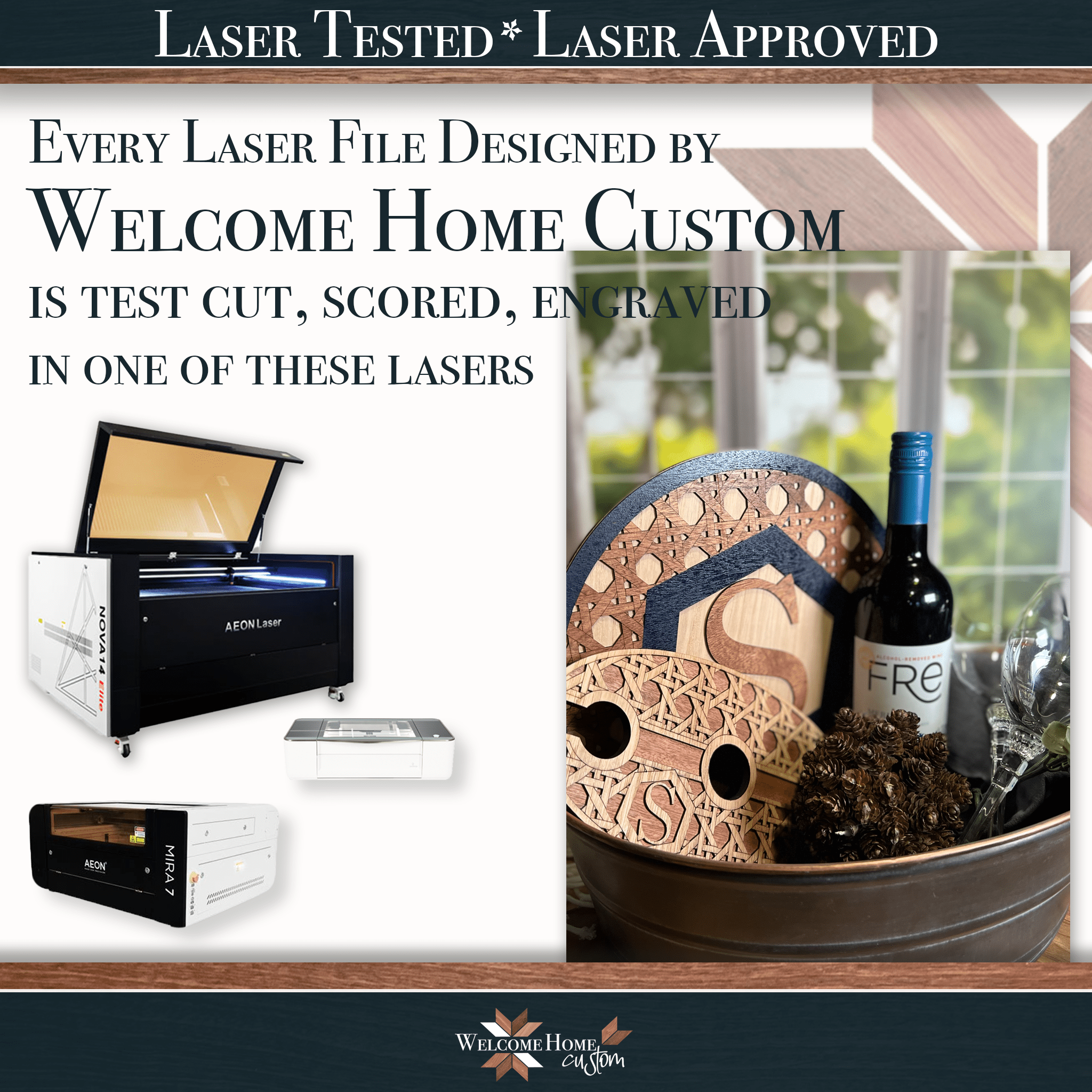 Cane Weave Rattan Monogram Wine Server Laser cut File – Welcome Home Custom