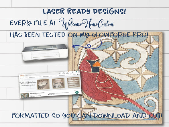Cardinal laser cut files - SVG / DFX - for Glowforge projects - Cardinal Memorial paint kit - DIY paint kit - by Welcome home custom - Welcome Home Custom
