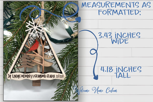 Cardinal Ornament laser cut files - Cardinal at first snow for Glowforge - DFX PDF SVG - Memorial Ornament - Digital File Download - Welcome Home Custom