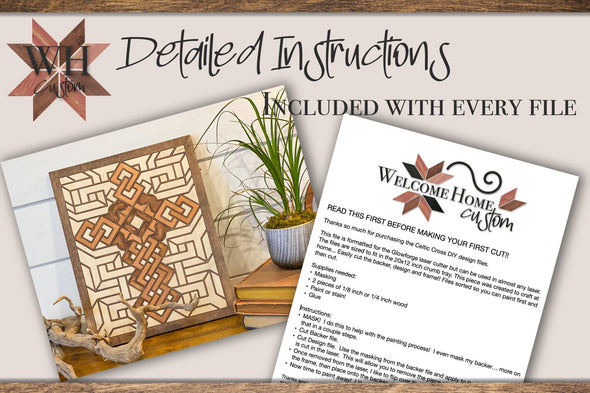 Celtic Cross Laser SVG Files - Barn quilt wood Cross digital download - Farmhouse Cross - Easter DIY paint kit - formatted for Glowforge - Welcome Home Custom