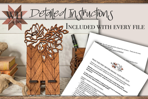 Chevron Floral Cell Phone Holder Laser Cut File - Digital Download SVG PDF DXF - Home Organization Decor - Mothers Day Gift - Girly Gift - Welcome Home Custom
