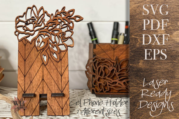 Chevron Floral Cell Phone Holder Laser Cut File - Digital Download SVG PDF DXF - Home Organization Decor - Mothers Day Gift - Girly Gift - Welcome Home Custom