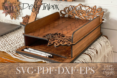 Chevron Floral Desk Inbox Laser Cut File - Digital SVG PDF DXF - Home Organization - Mothers Day - Teacher Gift - Moody Floral Decor - Welcome Home Custom