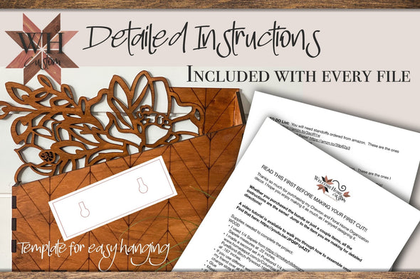 Chevron Floral Hanging Inbox Laser Cut File - Digital Download SVG PDF DXF - Home Organization Decor - Mothers Day Gift - Teacher Gift - Welcome Home Custom