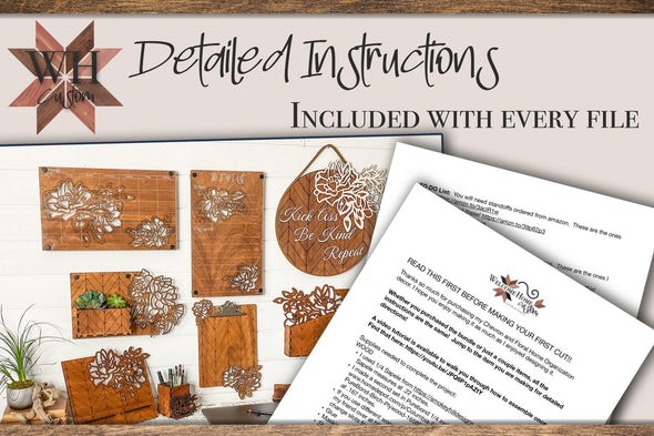 Chevron Floral Office Decor Laser Cut Files - Mega Bundle Collection - Mothers Day Gift - Teacher Gift - SVG PDF - Digital Download - Welcome Home Custom