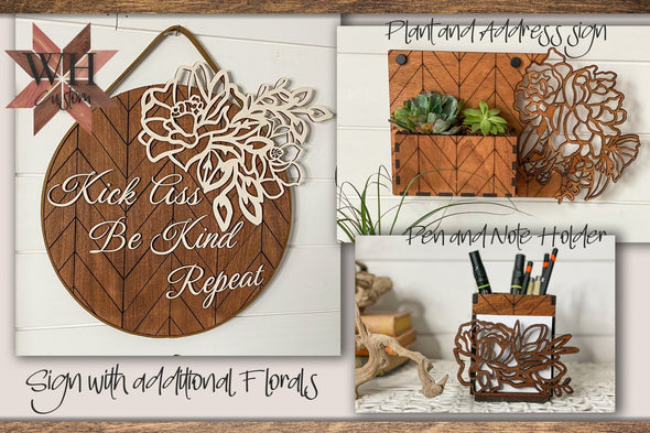 Chevron Floral Office Decor Laser Cut Files - Mega Bundle Collection - Mothers Day Gift - Teacher Gift - SVG PDF - Digital Download - Welcome Home Custom