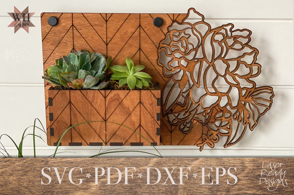 Chevron Floral Succulent Planter Laser Cut File - Home Organization Decor - Mothers Day Gift - Teacher Gift - SVG PDF DXF - Digital Download - Welcome Home Custom