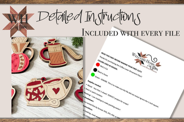 Coffee Lover Ornaments - Digital Download for laser cutters - subscription until November 6 - Welcome Home Custom