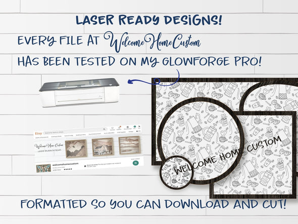 Coffee SVG Laser cut files - Coffee Pattern for Glowforge and other laser cutters by Welcome home custom - Welcome Home Custom