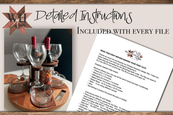 Digital Download Wine Tray with Trivet and Wine Charms file for laser cutters - Welcome Home Custom