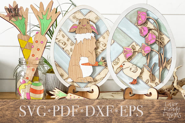 Easter Bunny DIY Paint Laser Cut files - Easter Decor bundle - Easter bunny and chick signs with barn quilt egg - SVG PDF - Digital download - Welcome Home Custom