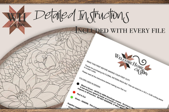 Floral pattern pack - mum, dahlia, and rose - laser ready files - Digital Download SVG, PDF, DXF, EPS Files - Welcome Home Custom