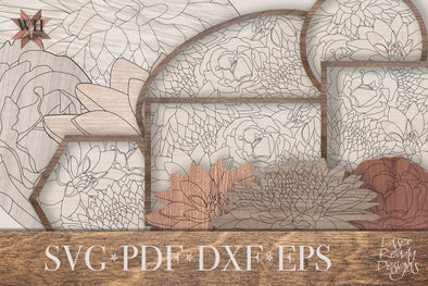 Floral pattern pack - mum, dahlia, and rose - laser ready files - Digital Download SVG, PDF, DXF, EPS Files - Welcome Home Custom
