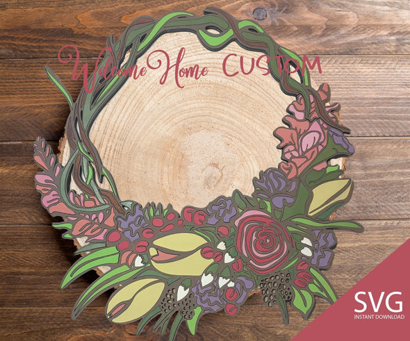 Floral Wreath SVG Laser cut files for Glowforge projects with multiple variations - Mother's day and spring decor by Welcome Home Custom - Welcome Home Custom