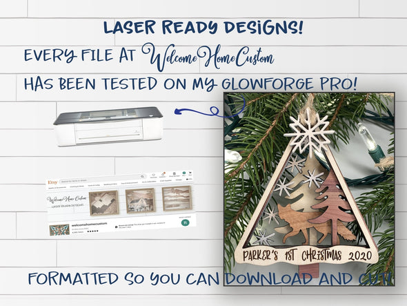 FOX Ornament SVG laser cut files - Fox Christmas Ornament for Glowforge - Baby First Ornament - Stocking tag - Digital File Download - Welcome Home Custom