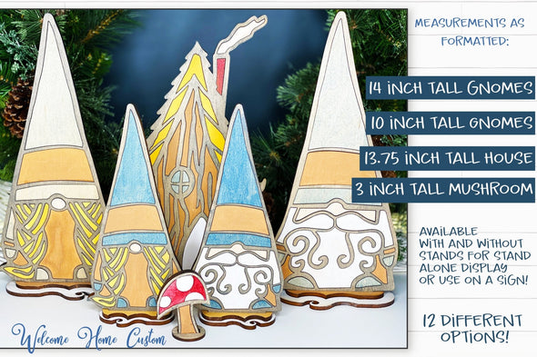 Gnome SVG Laser cut files - Gnome Village for Glowforge - winter decor - Mantel decoration - Christmas decor - PDF SVG Digital Download - Welcome Home Custom