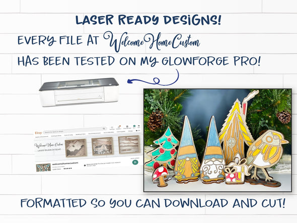 Gnome SVG Laser cut files - Gnome Village for Glowforge - winter decor - Mantel decoration - Christmas decor - PDF SVG Digital Download - Welcome Home Custom