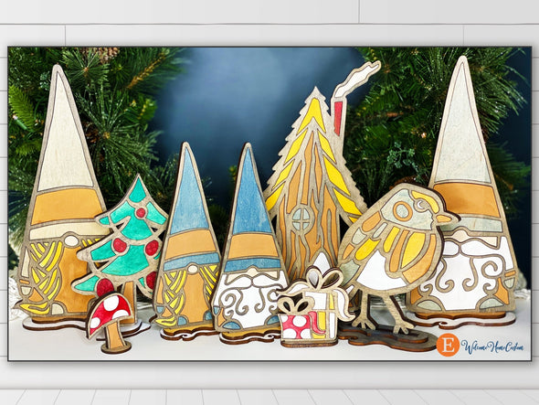 Gnome SVG Laser cut files - Gnome Village for Glowforge - winter decor - Mantel decoration - Christmas decor - PDF SVG Digital Download - Welcome Home Custom