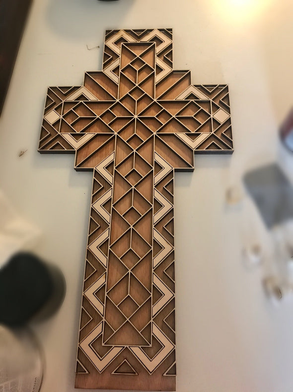 Cross SVG laser cut file for Glowforge projects for Easter or farmhouse decor with mosaic and stain glass inspiration by welcome home custom