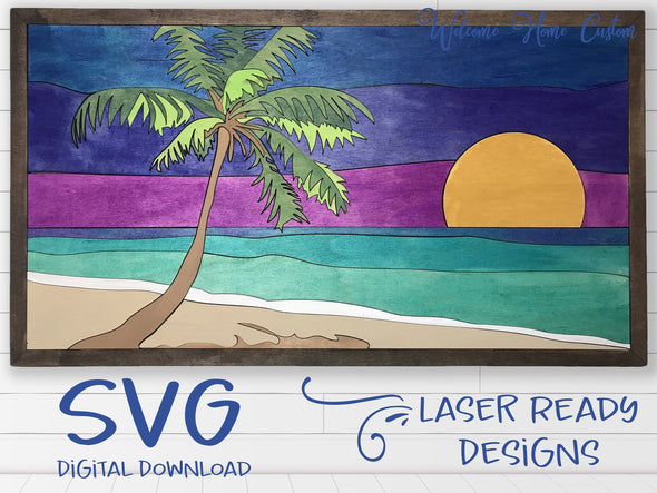 Combo SVG Laser Cut Files for lasers such as Glowforge Mountains and Palm Tree Beach Great for Online Paint Parties by Welcome home custom