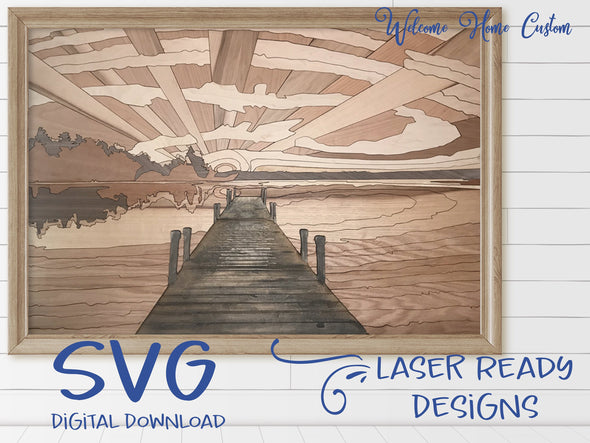 LAKE SVG laser cut files for Glowforge projects  - Lakeside Dock Vector pattern by Welcome home custom