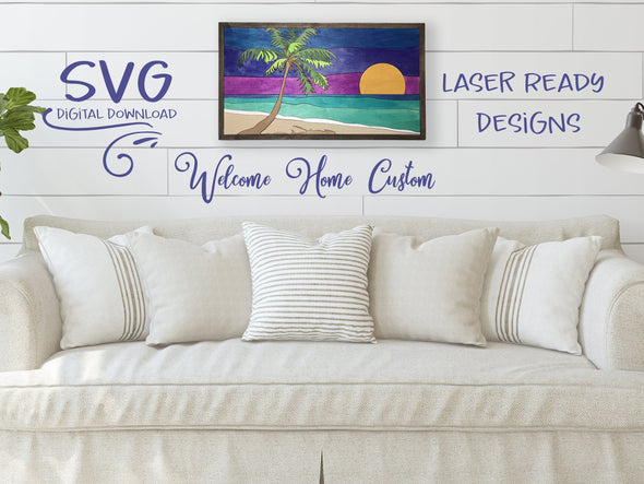 Palm Tree SVG Laser Cut Files for lasers such as Glowforge  - Palm Tree Beach  - Great for Online Paint Parties by Welcome home custom