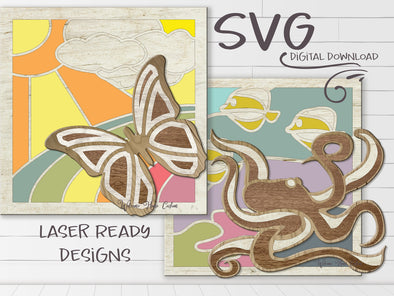 Laser cut Glowforge files  - Butterfly and Octopus combo pack by Welcome home custom