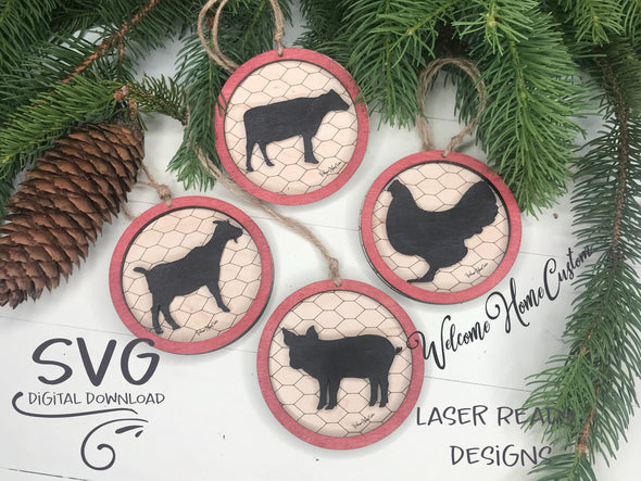 Farm SVG for Glowforge laser cut files includes pig, goat, cow and chicken by Welcome home custom