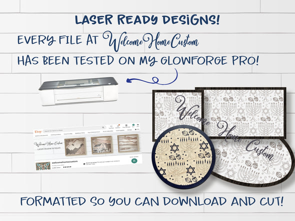 Hanukkah SVG Laser cut files Pattern for Glowforge and other laser cutters by Welcome home custom