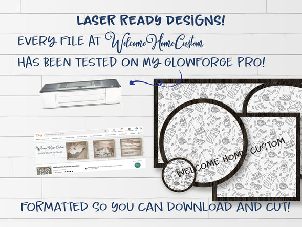 Coffee SVG Laser cut files  - Coffee Pattern for Glowforge and other laser cutters by Welcome home custom