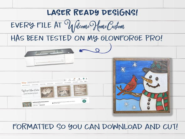 Snowman SVG for Glowforge laser cut files Snowman and Cardinal by Welcome home custom