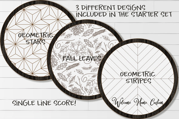 Tiered Tray SVG Laser cut files - interchangeable patterns - includes chevron, harvest, and geometric star pattern - for Glowforge lasers