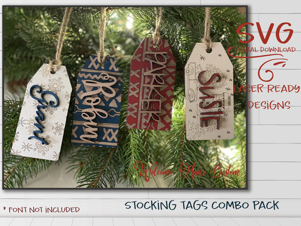 Stocking tag SVG laser cut files ornament for Glowforge - Boho, Christmas Truck, Snowflakes  - ornament svg file - Christmas decor