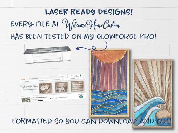 Ocean SVG Laser cut Files  - Sea at Day - Sea at night - Wood Quilt SVG - DIY paint kit for make and take party - Welcome Home Custom