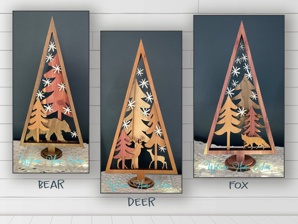 Winter SVG Laser cut files - includes bear, fox, and deer woodland critters - winter decor - Mantel decoration - Christmas decor