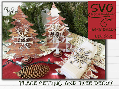 Christmas Tree SVG Laser cut files - includes buffalo plaid, snowflake, and boho pattern - Christmas decor - table place setting - Gift