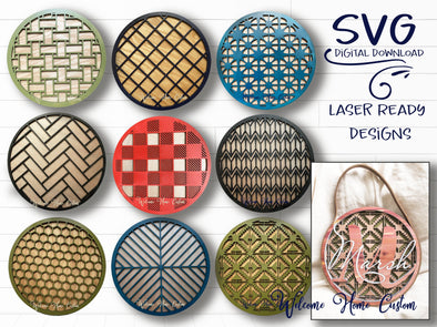 Patterns SVG PDF Laser Cut File Bundle - herringbone, buffalo plaid, star, chevron, basketweave, honeycomb, boho -  Great for Monogram signs