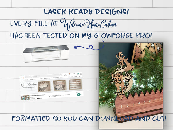 Advent Calendar SVG laser cut files - Reindeer with Swirl Antlers for Glowforge - Christmas Decor - Rustic Christmas - Minimalist Calendar