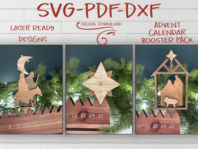 Advent Calendar SVG laser cut files BOOSTER pack- Manger Nativity scene for Glowforge - Christmas Decor - Baby Jesus - Minimalist Calendar