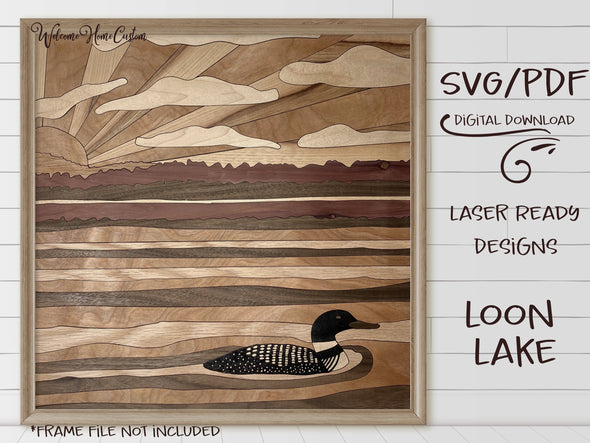 Loon Lake SVG laser cut files for Glowforge projects Vector pattern - SVG PDF - Digital Download - Barn quilt landscape