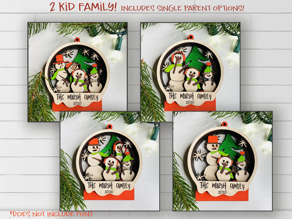 Snowman Ornaments SVG laser cut files - Funny Ornaments - includes family of 2 through 6 and single parents too - personalized gift