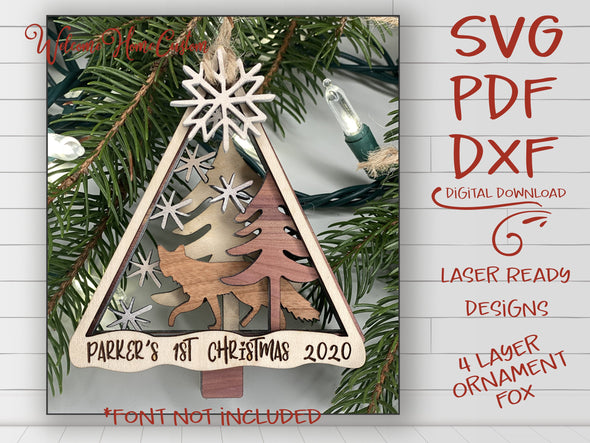 FOX Ornament SVG laser cut files - Fox Christmas Ornament for Glowforge - Baby First Ornament - Stocking tag - Digital File Download