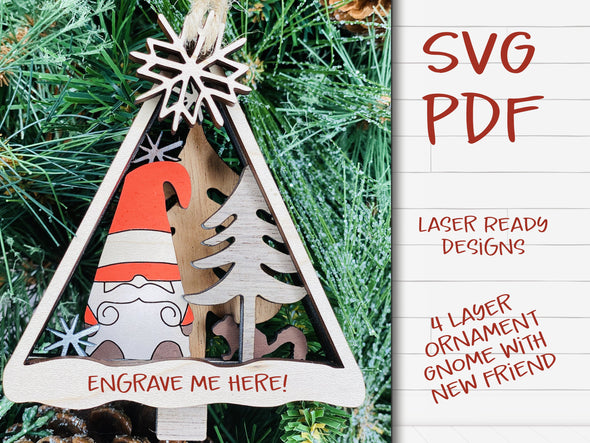 Gnome Ornament laser cut files - Grumpy Gnome for Glowforge - DFX PDF SVG - Personalized Ornament - Digital Download - Funny Ornament