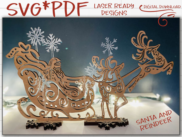 Santa SVG laser cut files - Reindeer with Swirl Antlers for Glowforge - Christmas Decor - Rustic Christmas - Mantel Piece - Centerpiece